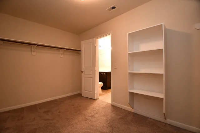 a view of an empty room with a closet