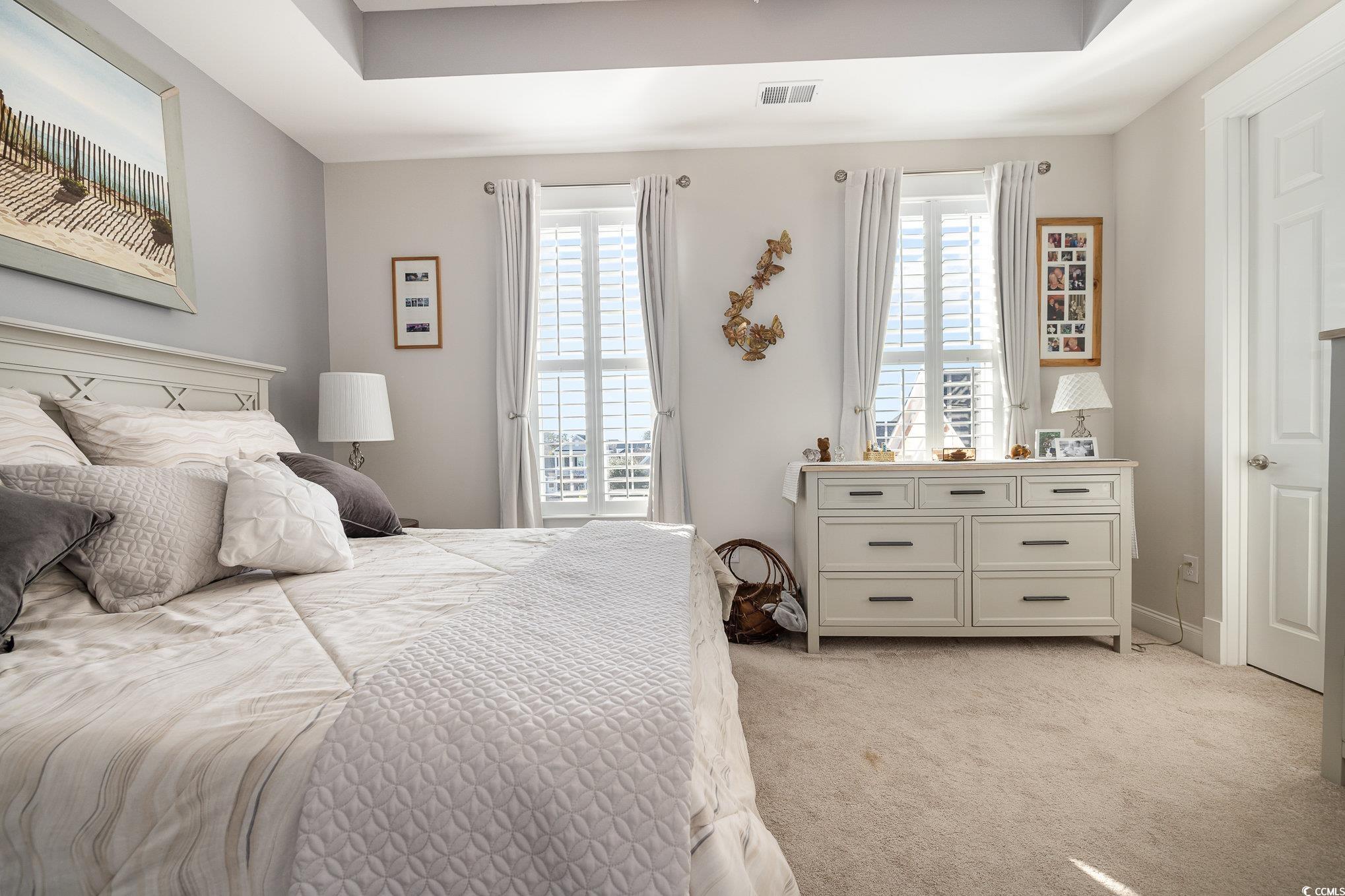 839 Rosa Circle Myrtle Beach, SC 29577 - Photo 25 of 40 Bedroom with light carpet, a raised ceiling, and m