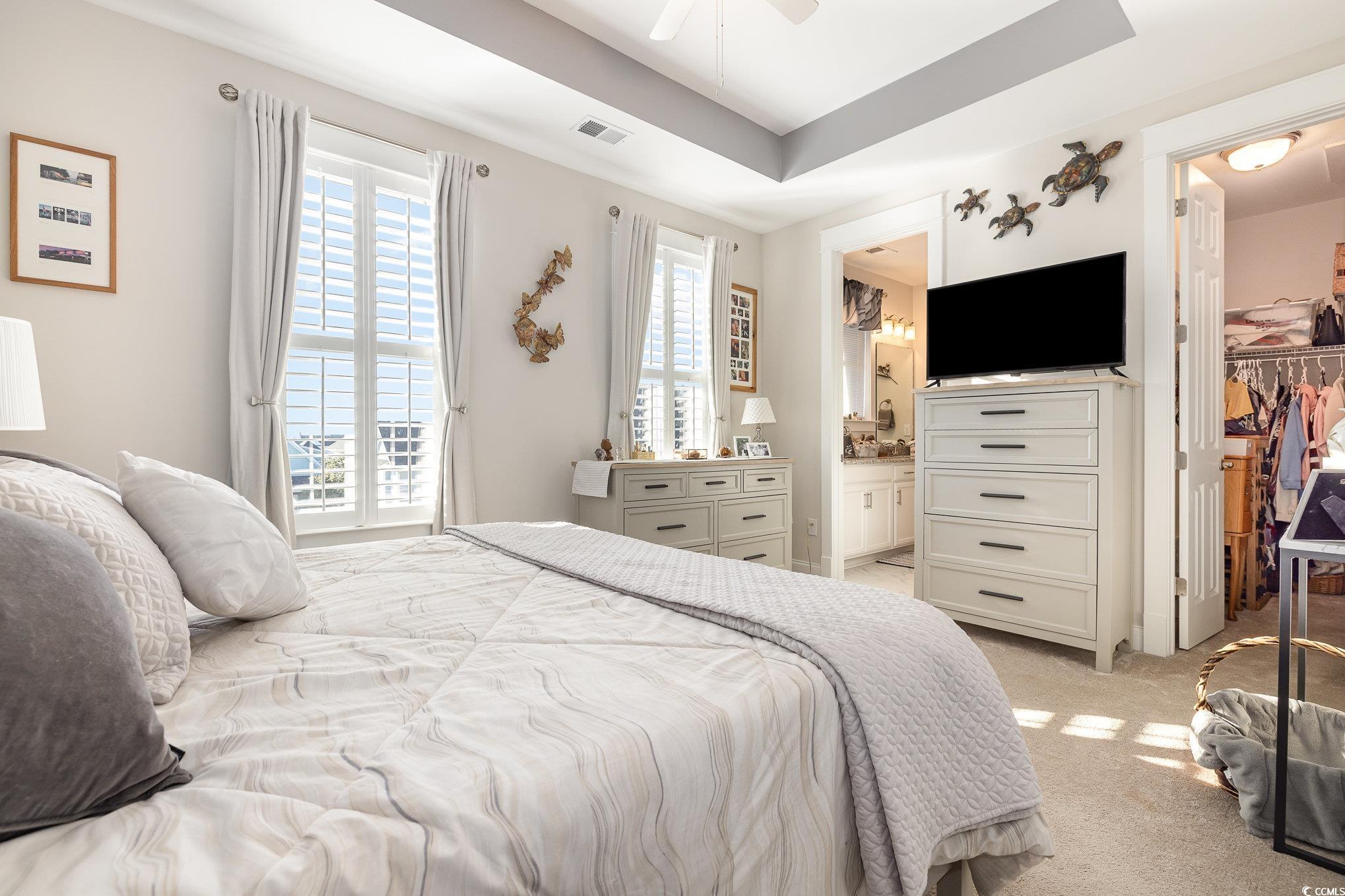 839 Rosa Circle Myrtle Beach, SC 29577 - Photo 27 of 40 Bedroom with a walk in closet, a tray ceiling, cei