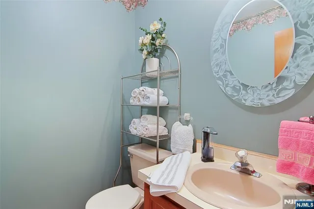 a bathroom with a toilet a sink and mirror