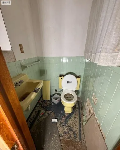 a bathroom with a toilet and a sink