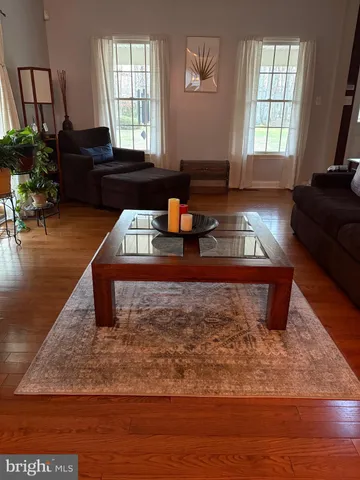 a living room with furniture rug and window