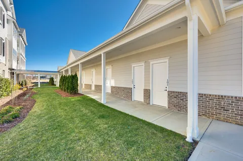 a view of a yard with large trees