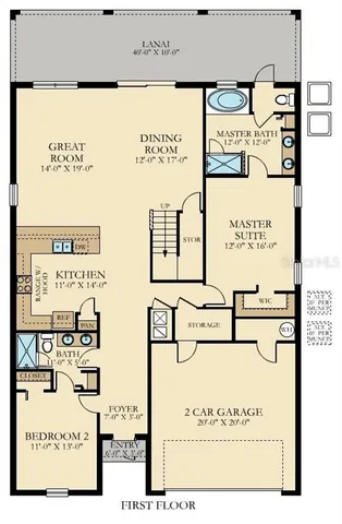 a front view of a house with a yard and lake view