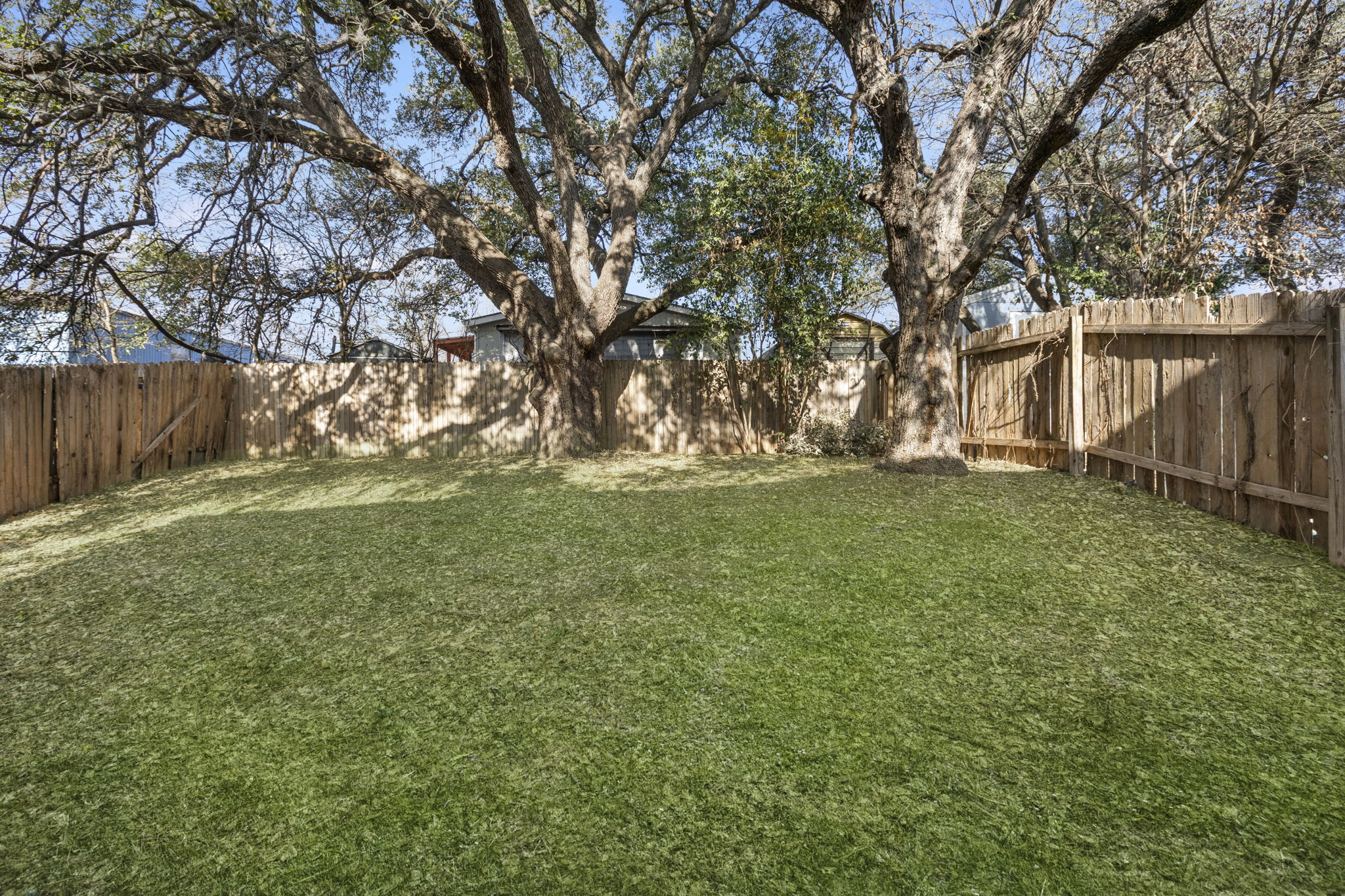 2110 Nogales Trail Austin, TX 78744 - Photo 36 of 36 View of fenced backyard and large oak tree. Virtual grass.