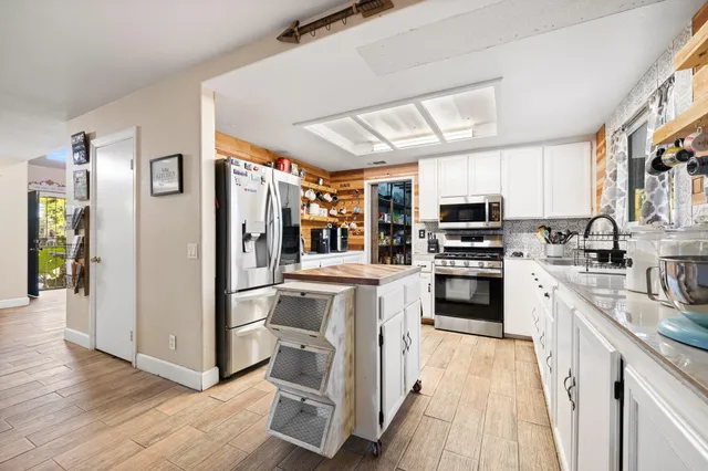 a view of a porch with seating space