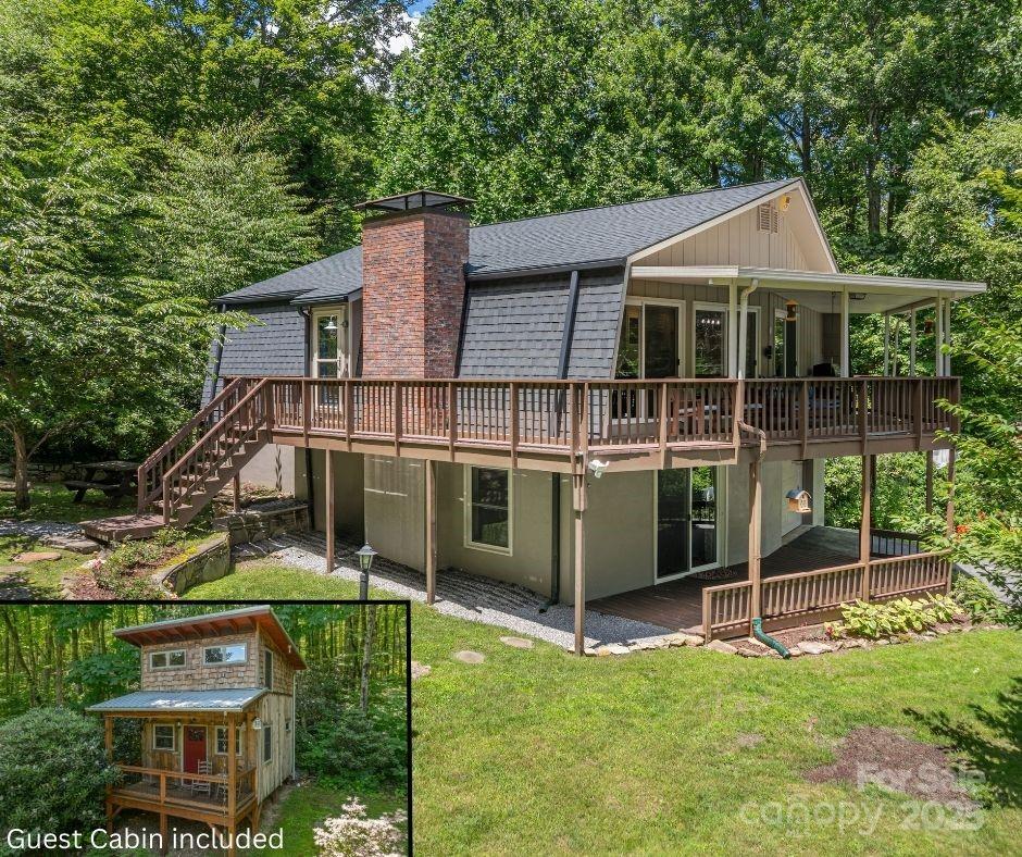 a view of a house with backyard porch and sitting area