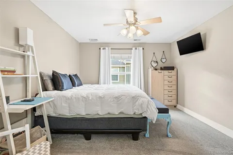 a bed room with a bed and a television