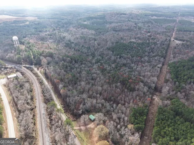 a view of a yard with large trees