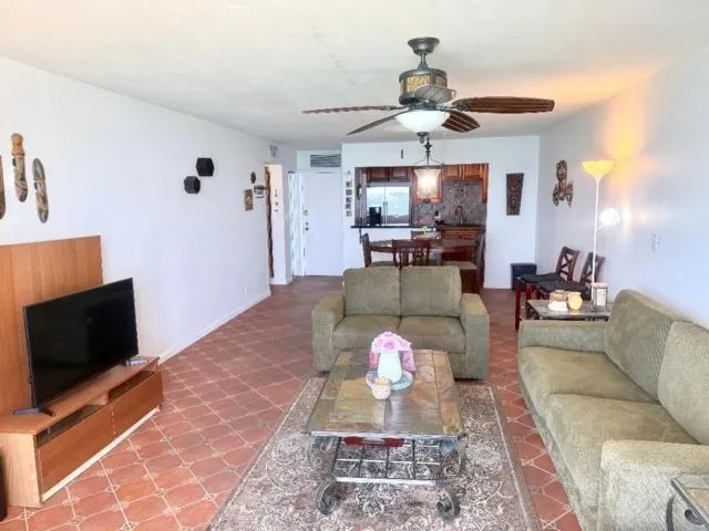 a living room with furniture and a rug
