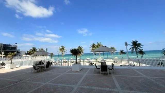 an outdoor space with building view