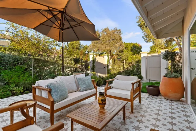 a patio view with a seating space