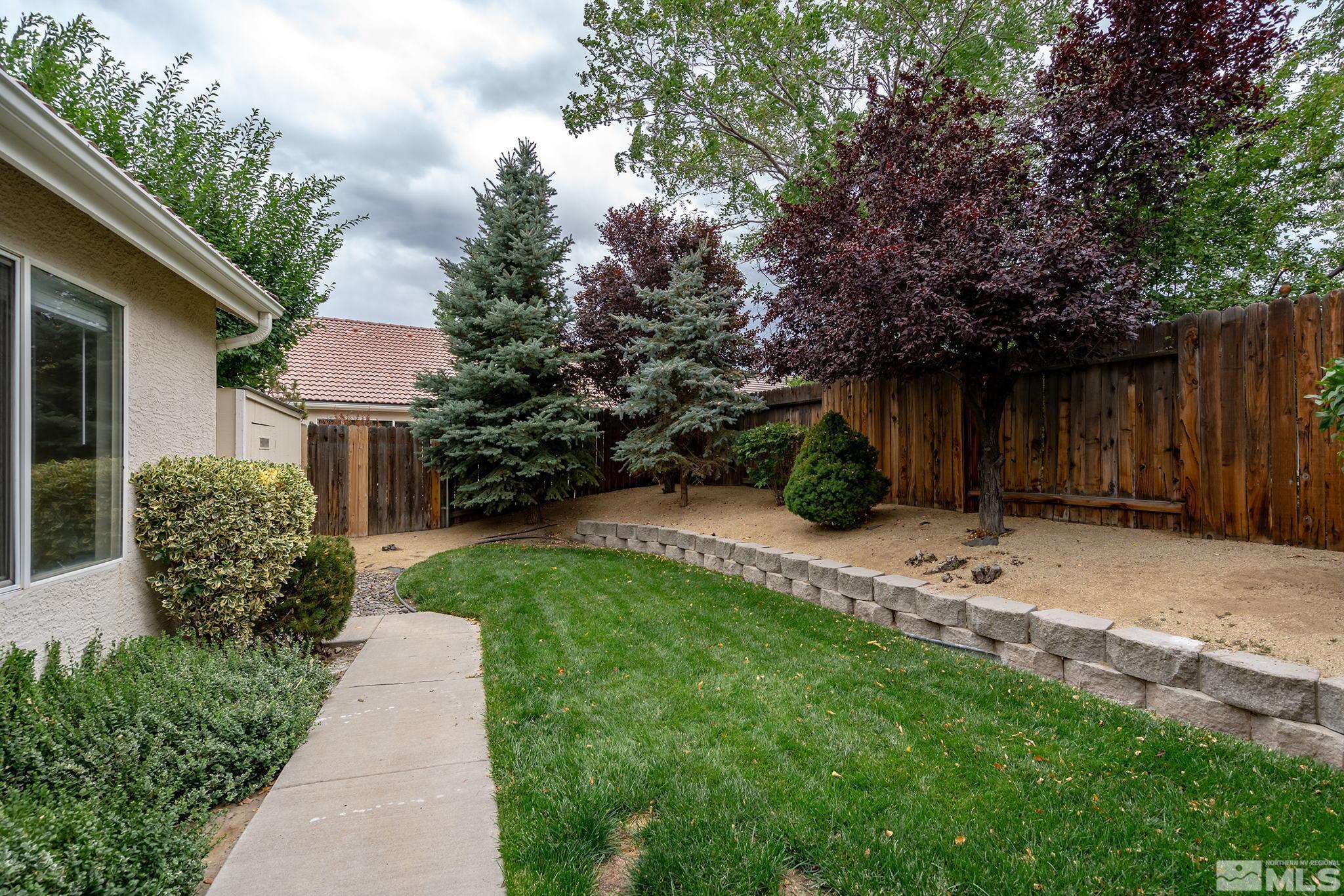 9789 Thunder Mountain Way Reno, NV 89521 - Photo 14 of 17 a view of a back yard with flower plants and large tree
