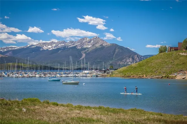 a view of a lake with a mountain