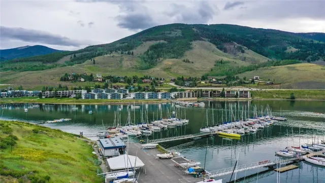 a view of a lake with a mountain in the background