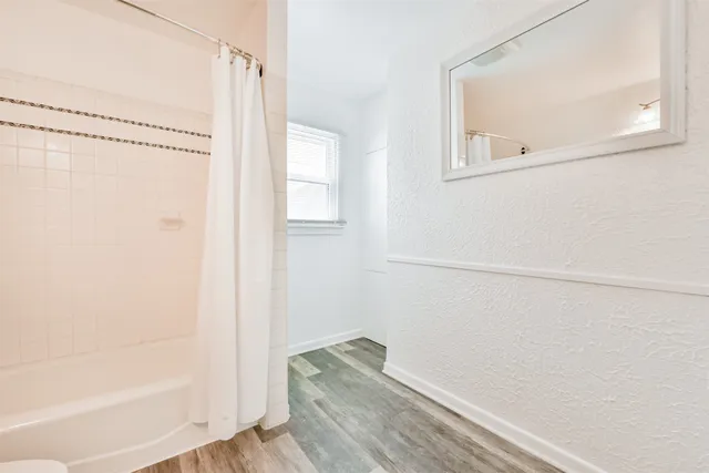 a bathroom with a bathtub