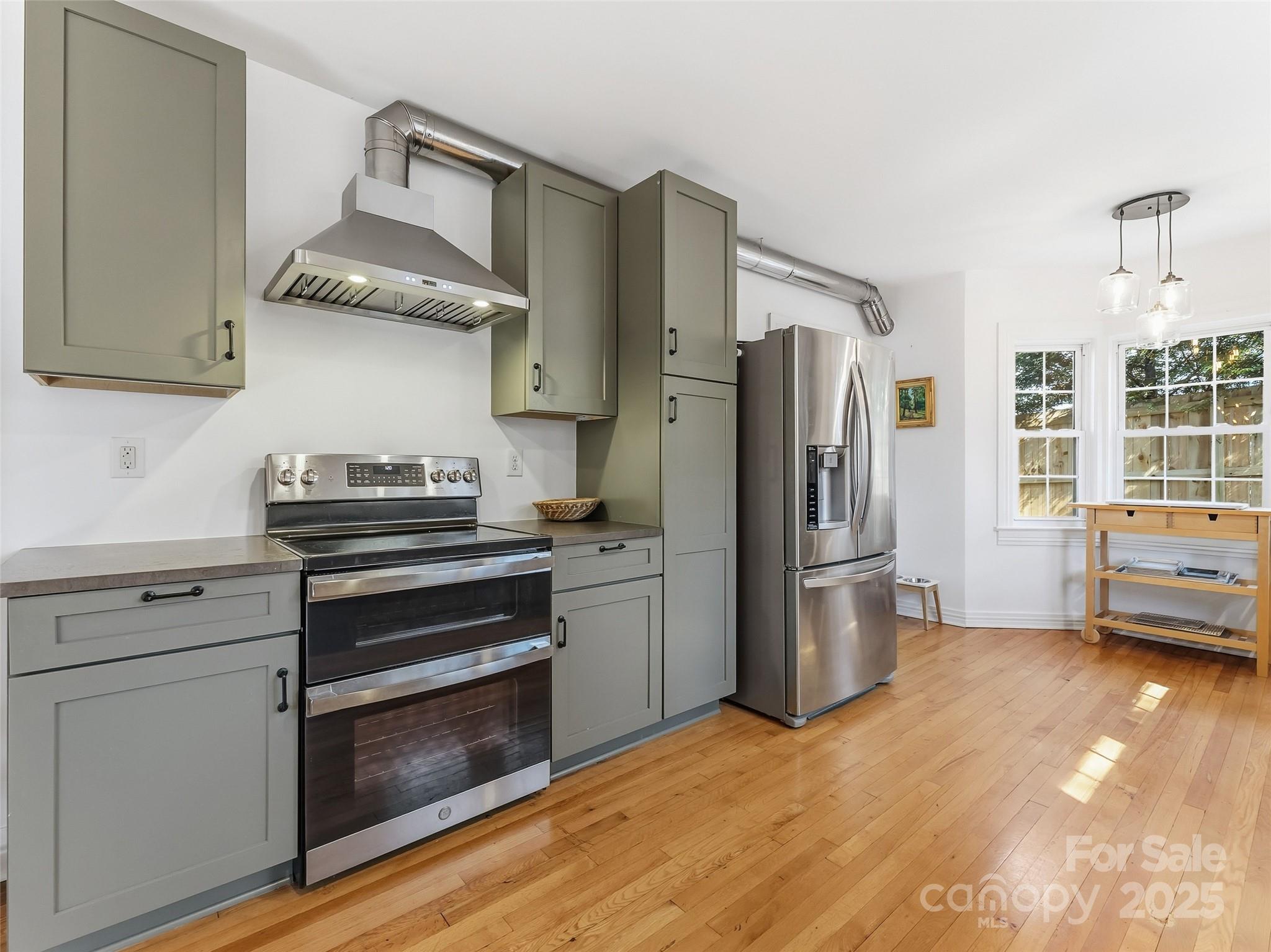 140 Lakeview Avenue Brevard, NC 28712 - Photo 18 of 37 a kitchen with stainless steel appliances a stove a refrigerator and cabinets