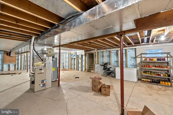 a view of a room with racks on the wall