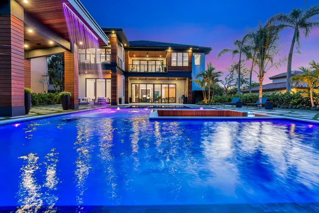 a view of a building with a swimming pool