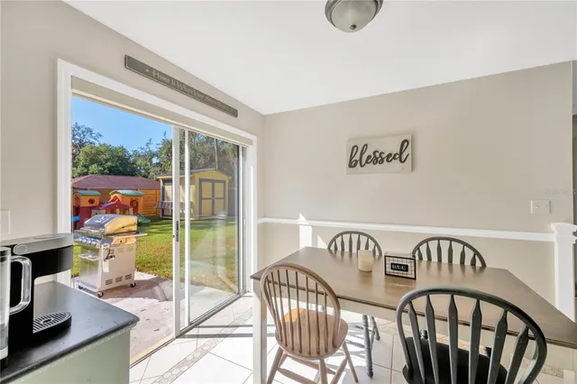 a view of a dining area with furniture window and outside view
