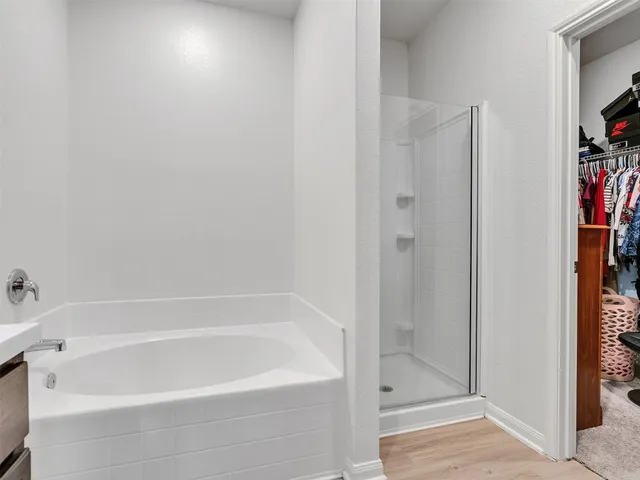 a bathroom with a bathtub