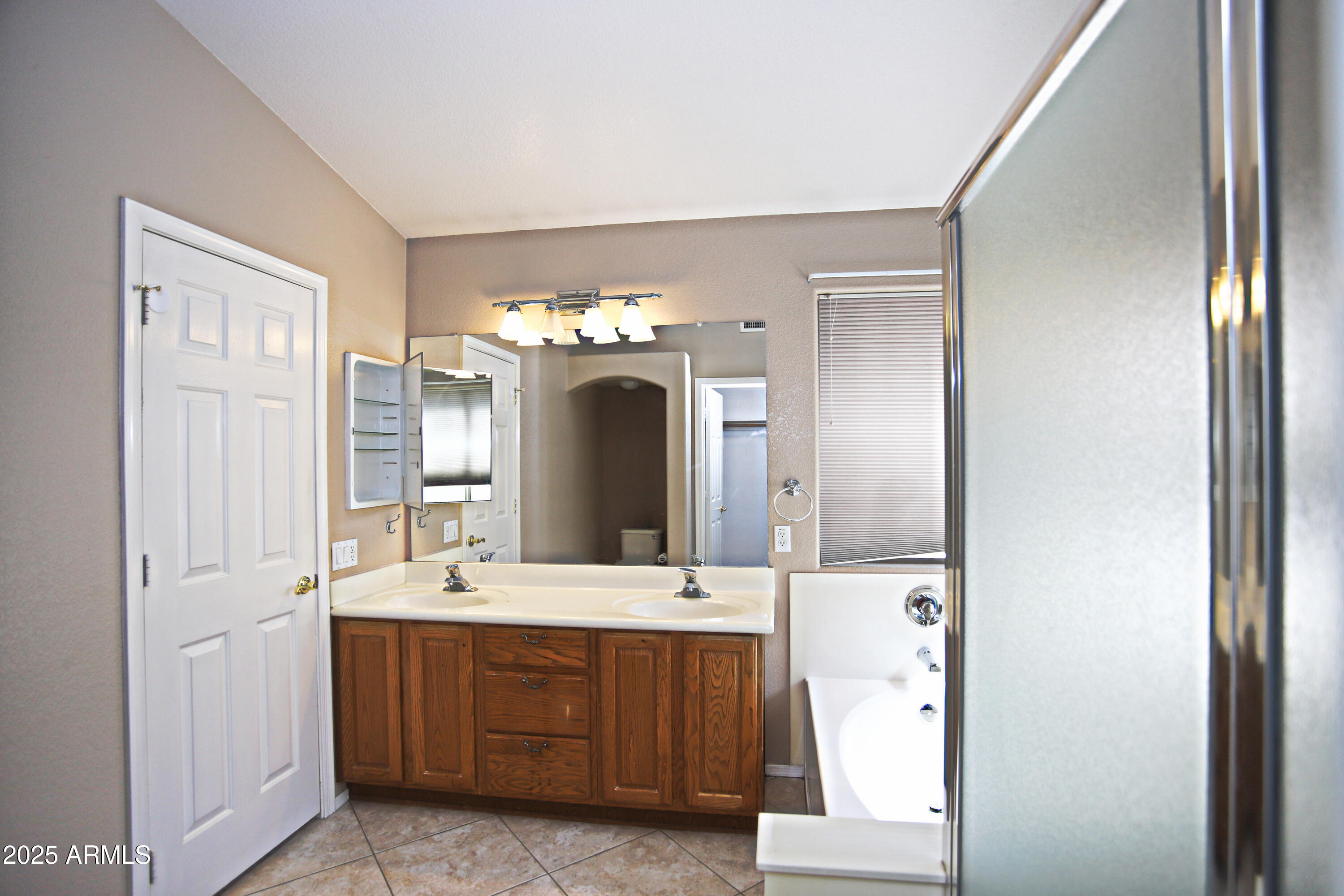 4953 South Moss Drive Chandler, AZ 85248 - Photo 28 of 50 a bathroom with a double vanity sink and a mirror