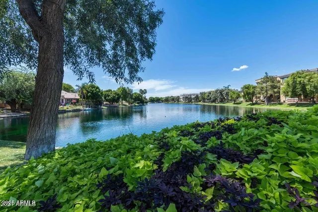 a view of a lake with houses