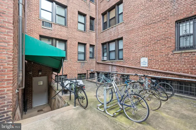 a building with table and chairs