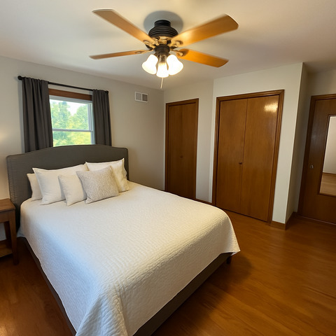 406 South Jackson Street Gardner, IL 60424 - Photo 10 of 13 a bedroom with a bed and a chandelier