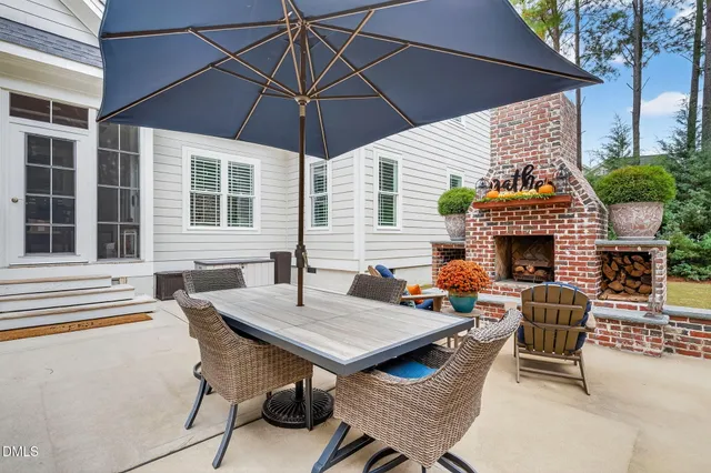 front view of a house with a patio