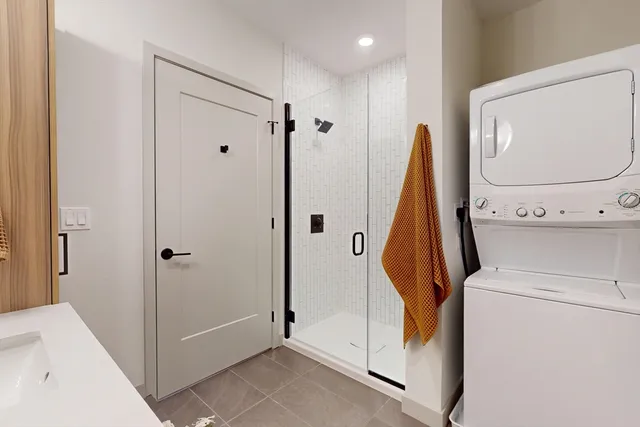 a view of a bathroom with shower
