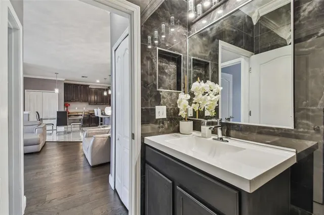 a view of a backyard with sitting area