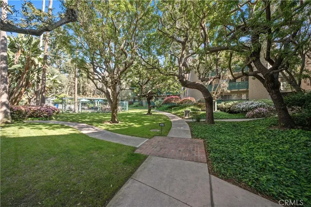 an aerial view of a house with a yard and large trees