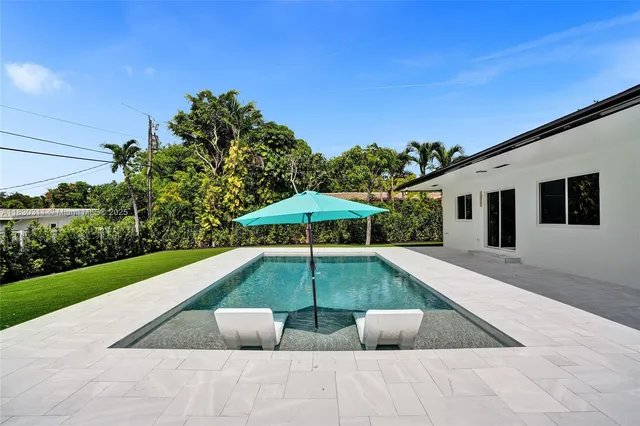 a view of outdoor space and swimming pool