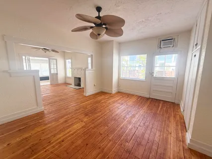 a view of a room with a door