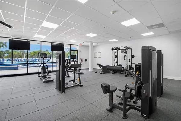 a view of a room with gym equipment