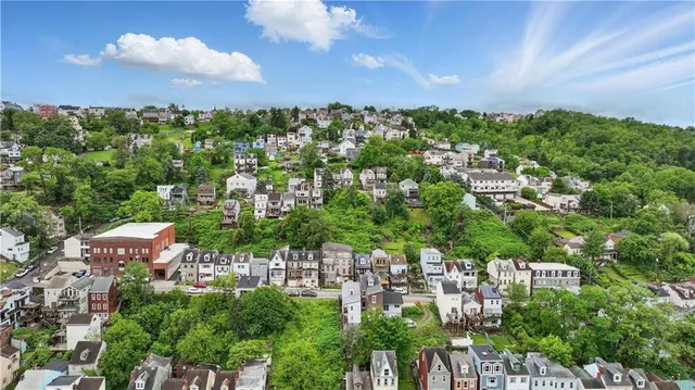 a city view with lots of trees