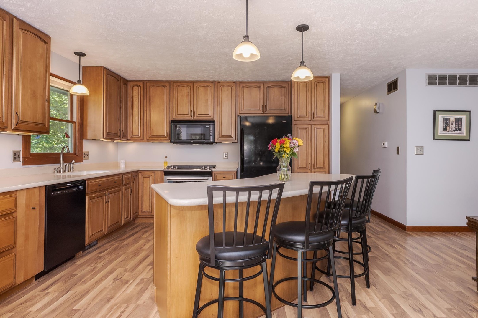 314 North Bone Drive Normal, IL 61761 - Photo 15 of 45 a kitchen with stainless steel appliances granite countertop a stove top oven a refrigerator a sink and a dining table with wooden floor