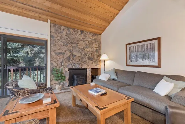 a living room with furniture a table and a fireplace