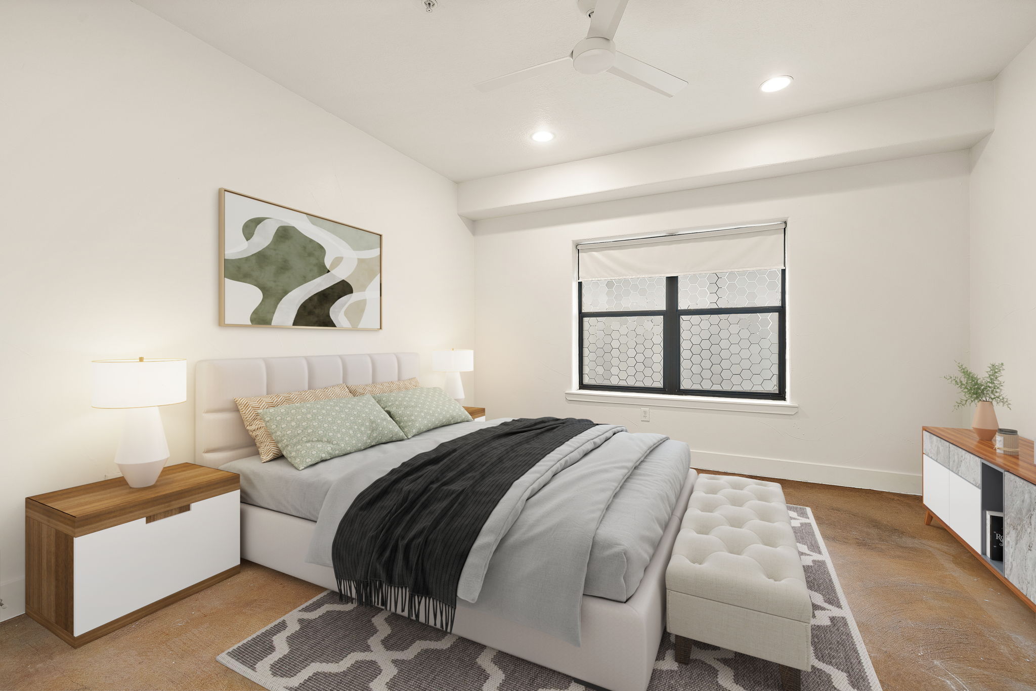 1807 Poquito Street, Unit 41 Austin, TX 78702 - Photo 18 of 23 Bedroom with ceiling fan and recessed lighting