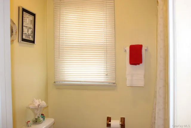 a bathroom with a shower curtain