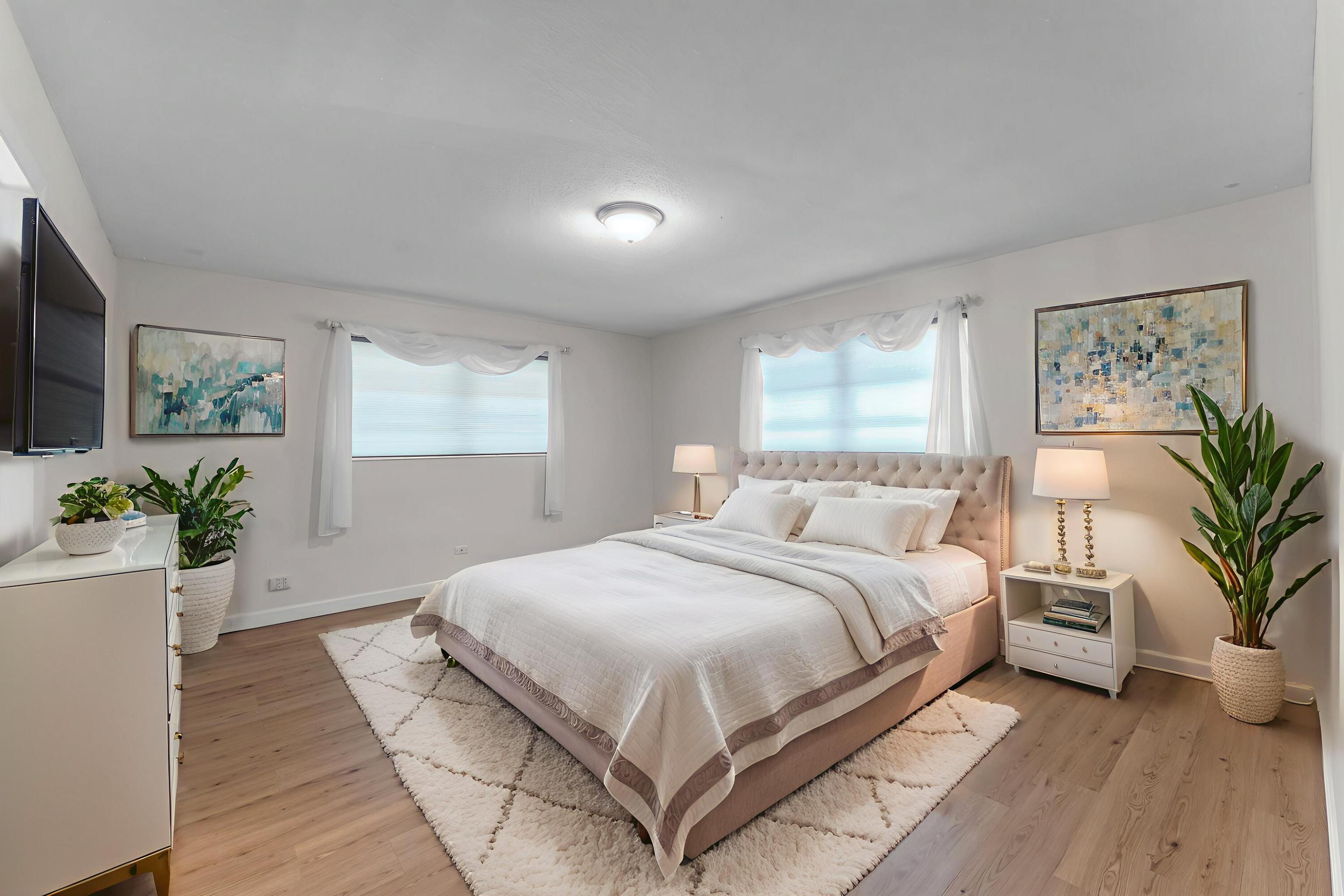 920 La Paloma Road Key Largo, FL 33037 - Photo 20 of 44 a bedroom with a large bed and windows