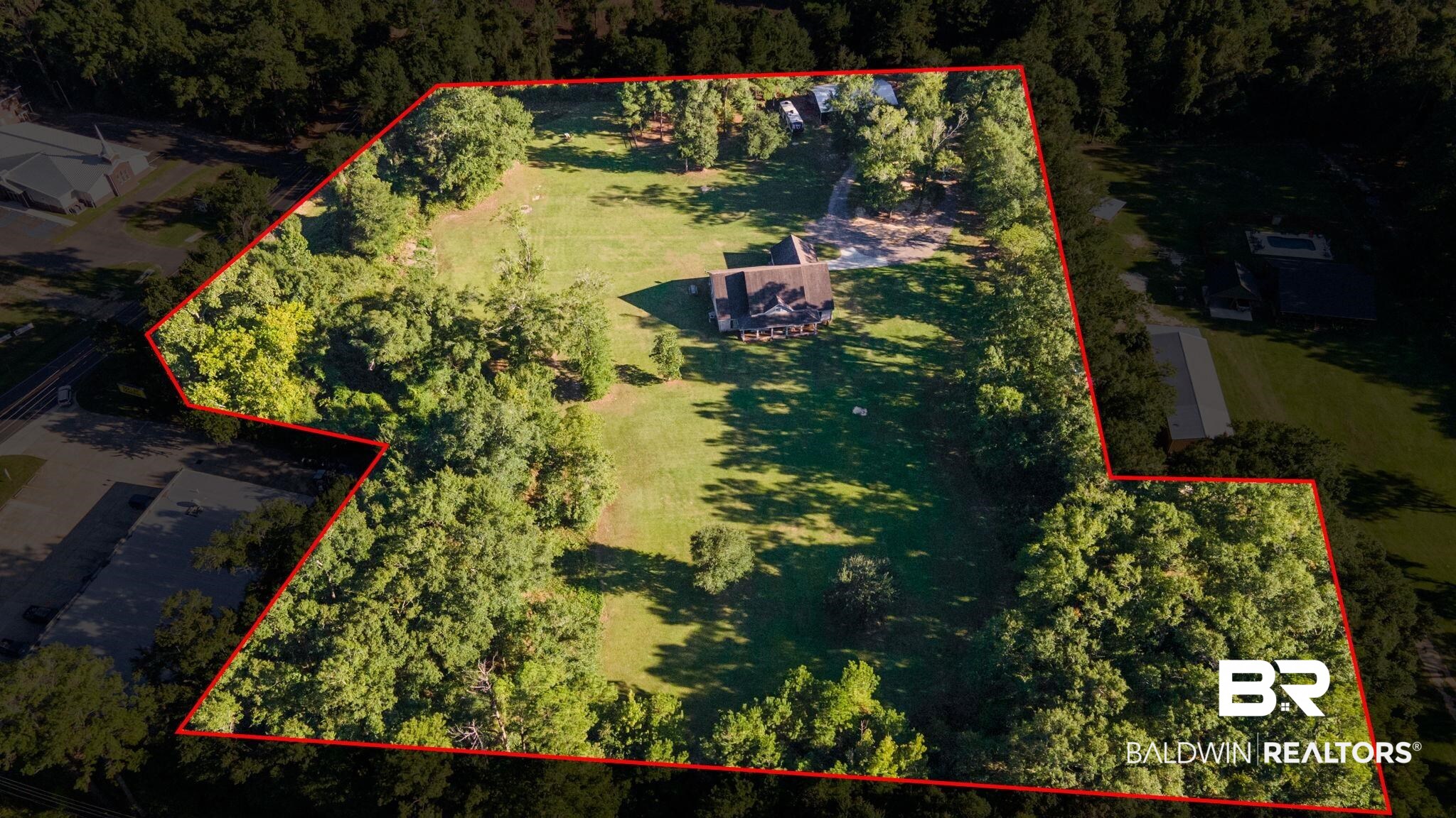 52579 Stockton Cemetery Road Stockton, AL 36507 - Photo 56 of 66 Aerial overview of property's location with a heavily wooded area and property boundaries highlighted