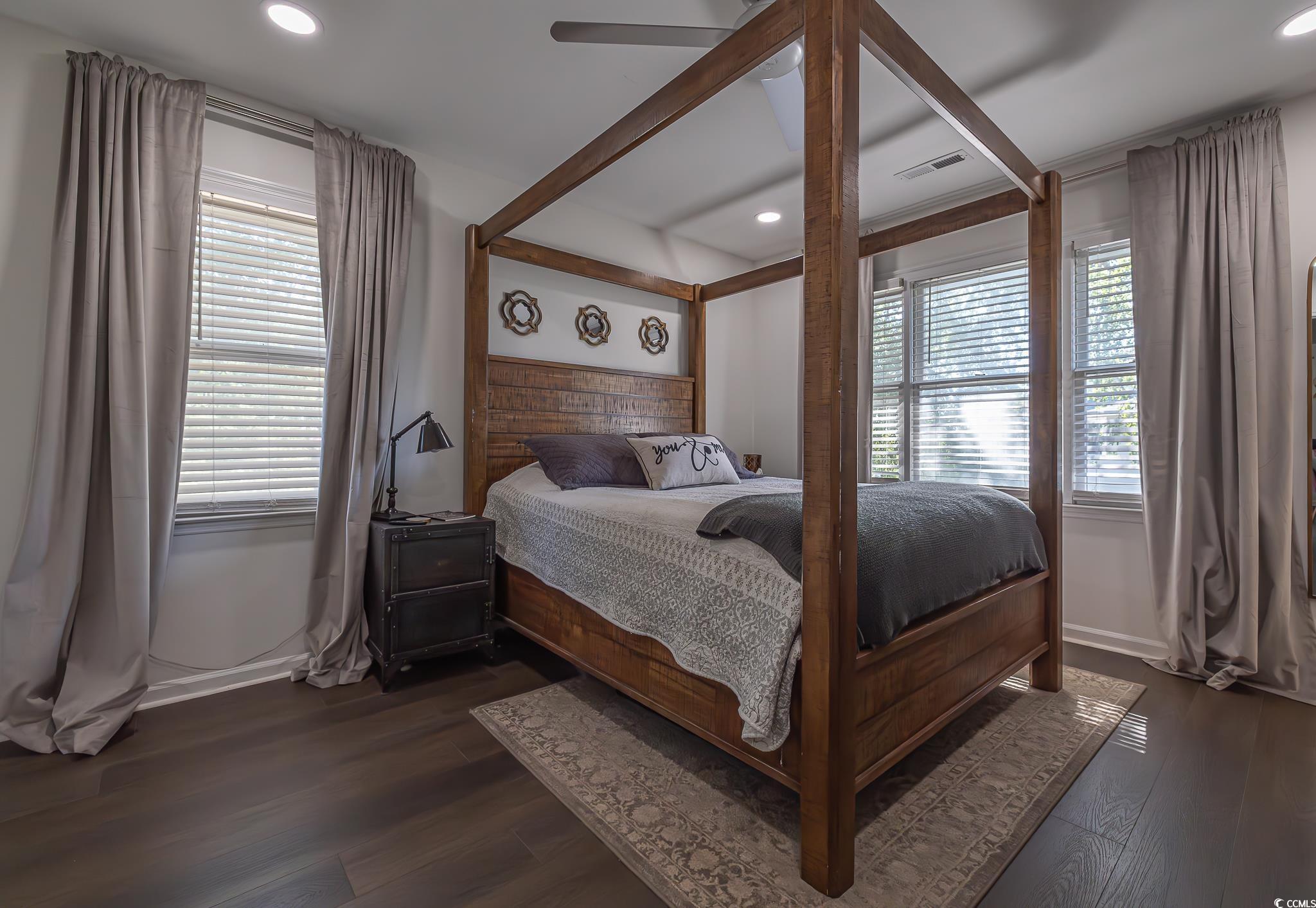 5137 Highway 17 Business, Unit 3A Murrells Inlet, SC 29576 - Photo 28 of 31 Bedroom featuring dark wood finished floors, a ceiling fan, and recessed lighting