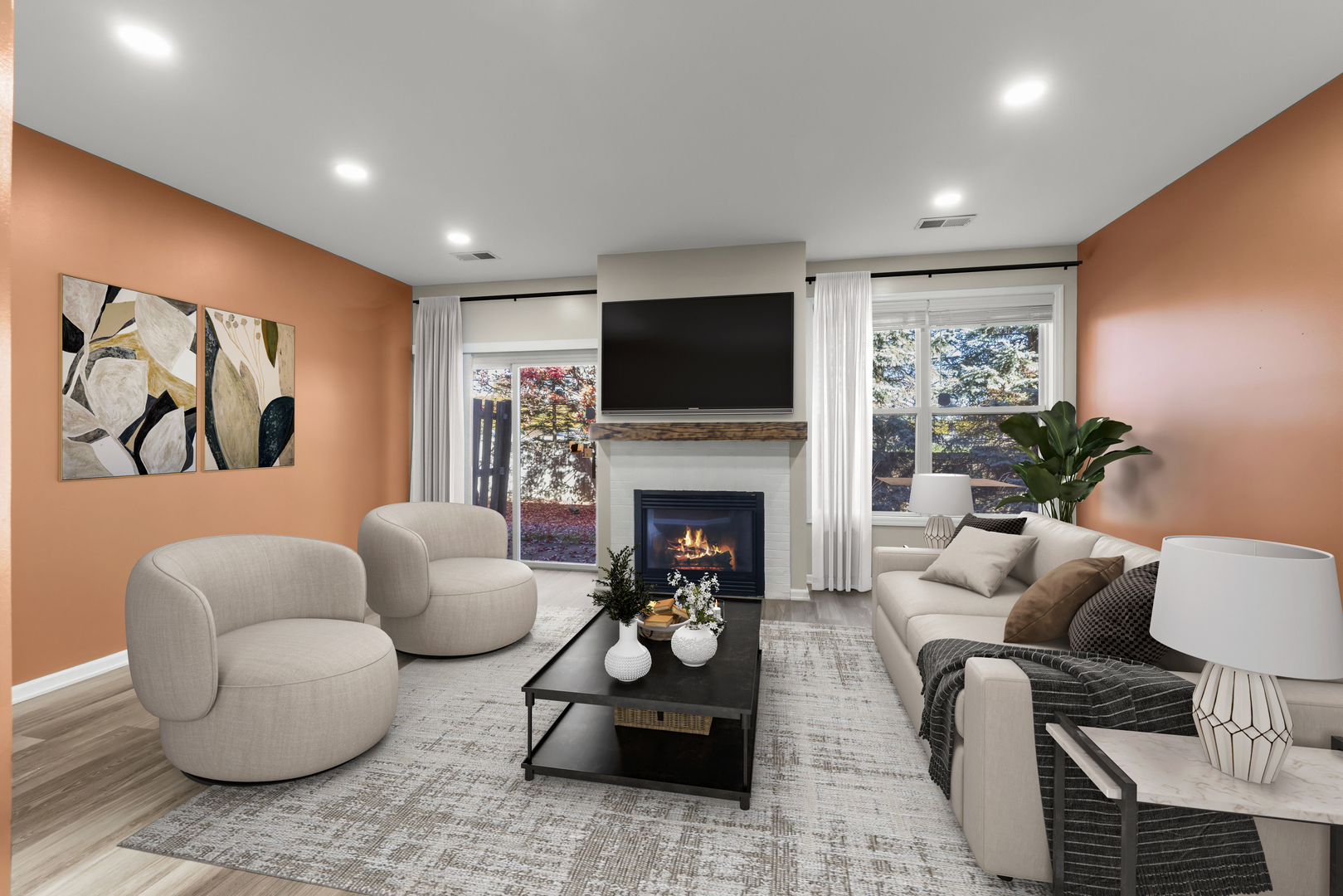 2911 Dearborn Court Naperville, IL 60563 - Photo 9 of 40 a living room with furniture a flat screen tv and a fireplace