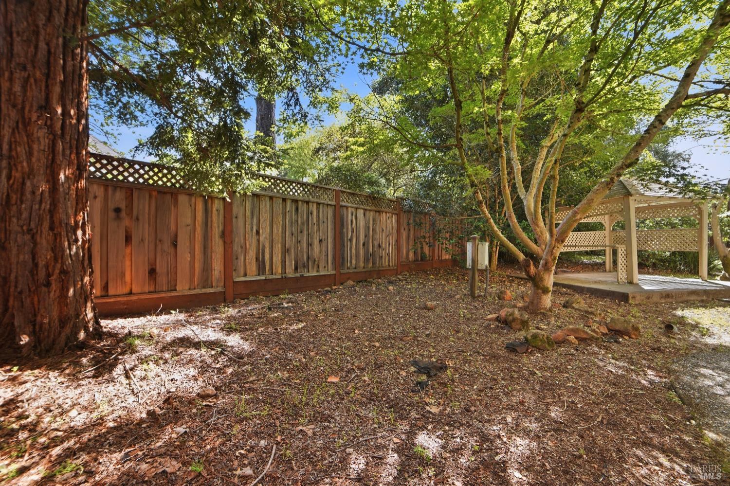 4818 Kieran Court Santa Rosa, CA 95405 - Photo 48 of 51 a view of a backyard with large trees and wooden fence