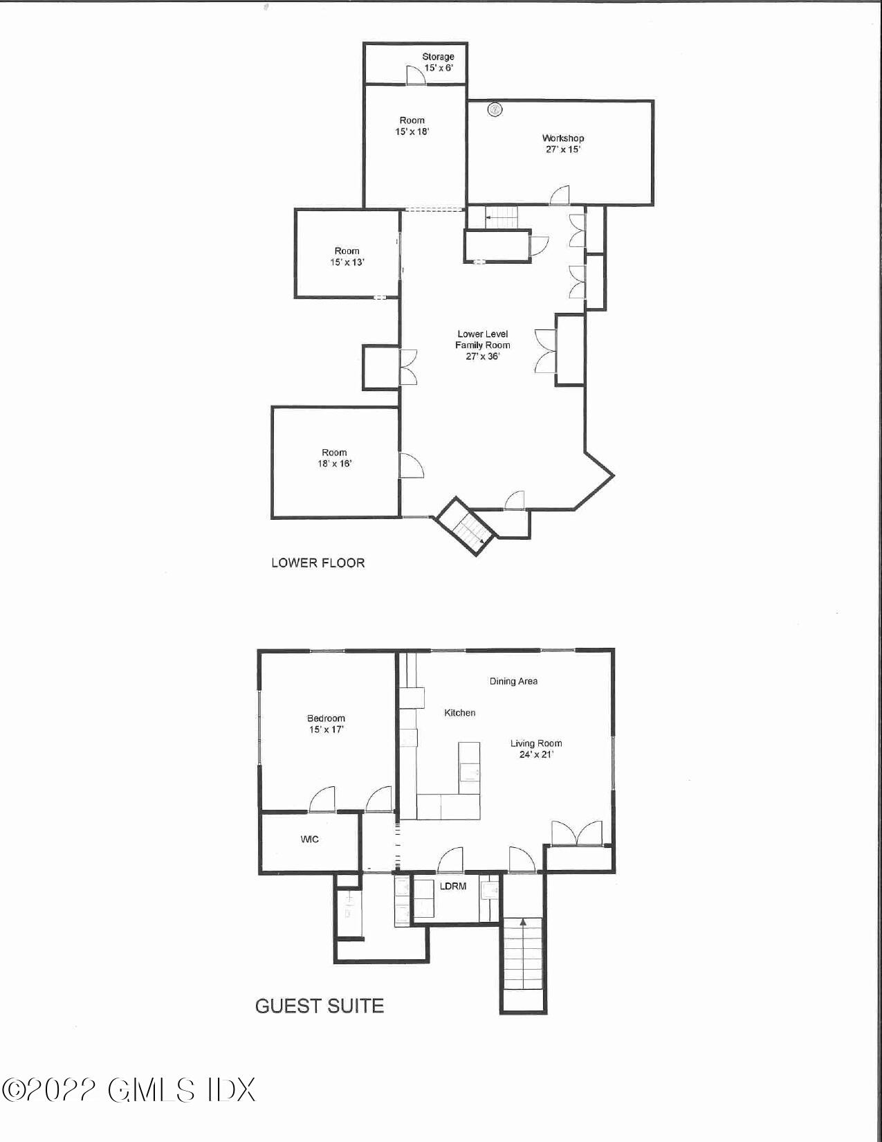 87 Seventy Acre Road Redding, CT 06896 - Photo 31 of 32 Lower Floor and Guest Suite floor plans