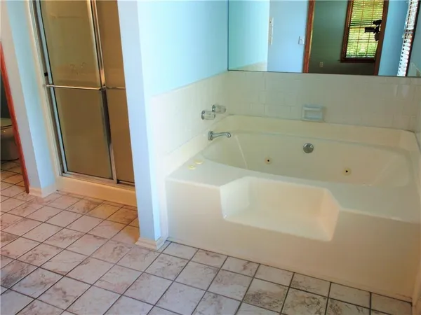 a bathroom with a bathtub