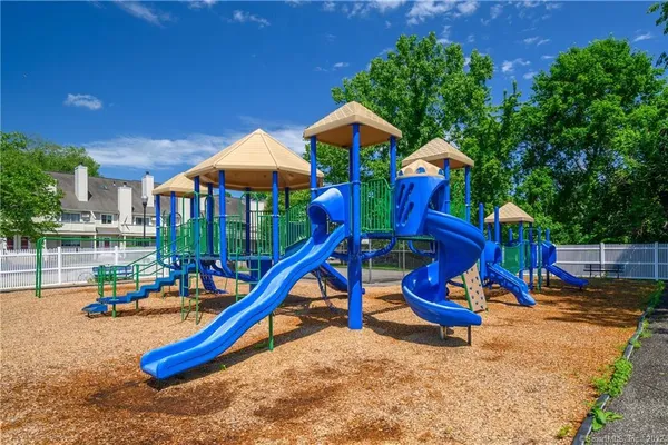 a view of a park with slide