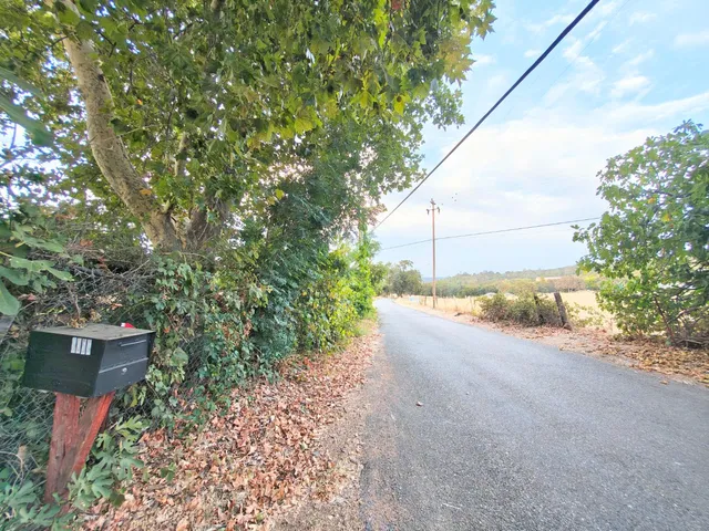 a view of a house with a big yard and large trees